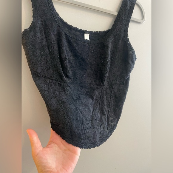 PINK Black Lace Corset Top with No Boning - Picture 2 of 4